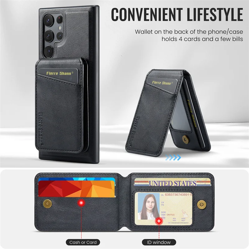 2 In 1 Magsafe Magnetic Leather Flip Phone Case for Samsung S26 S25 S24 S23 S22 Ultra Plus FE Wallet Cards Holder Pocket Cover