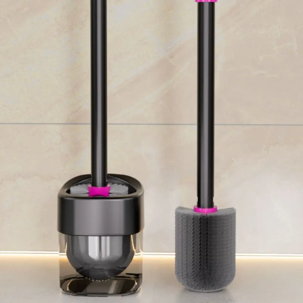 Punch-Free Toilet Brush Groove Design Hemispherical Brush Head Cleaning Brush Firm Bristles Sturdy Plastic Wall Mount Brush