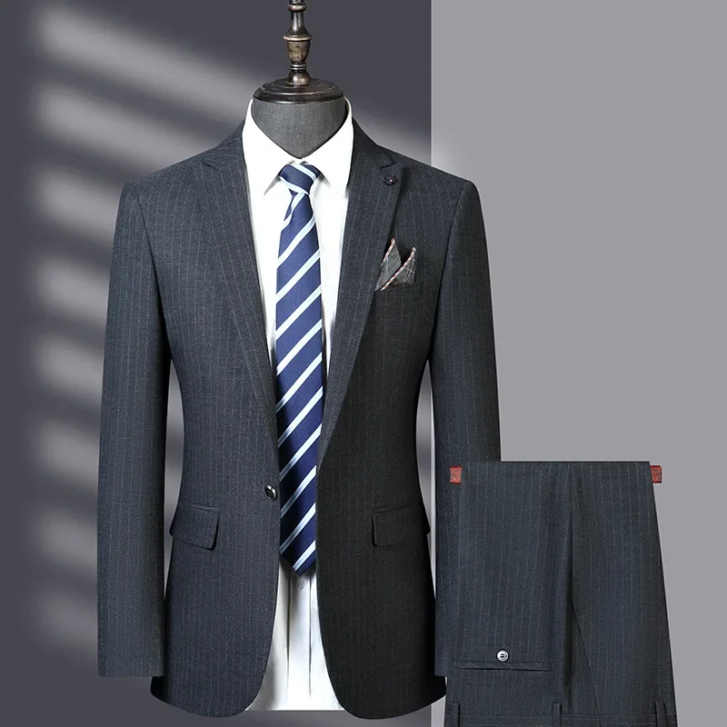 (52) Yager Striped Suit Jacket Men\'s Fashion Trend Casual Suit