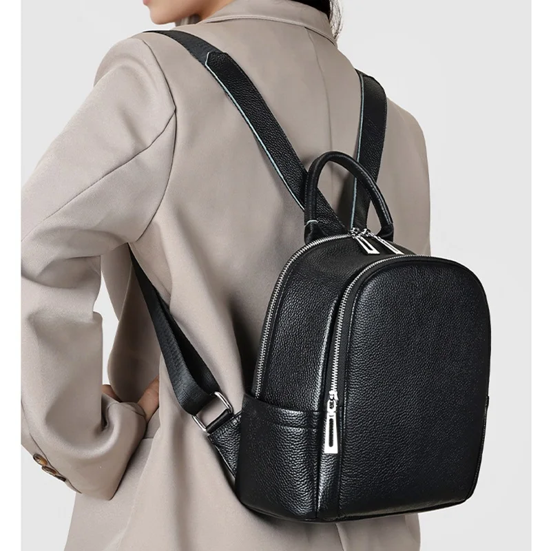 حقيبة ظهر نسائية من Venn مصنوعة من الجلد الطبيعي حقيبة كتف للسيدات حقيبة مدرسية كاجوال للطلاب حقيبة ظهر للسفر متعددة الوظائف #5