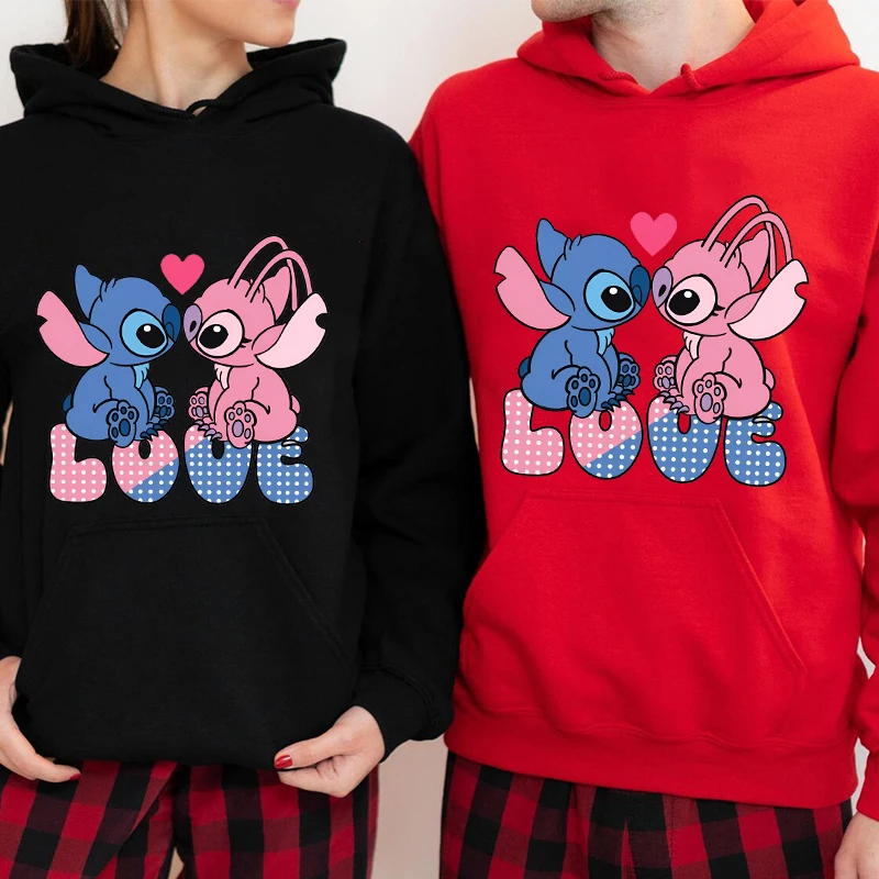 Zestaw bluz z kapturem dla par na wiosnę 2026, stylowa i urocza bluza z wzorem Lilo i Stitch, styl uliczny Y2K, dwuczęściowy zestaw dla par