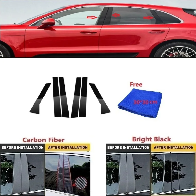 

Carbon Fiber Black Car Window Door Column BC Pillar Post Cover Trim Fit For Porsche Macan 2014-2022 Mirror Effect PC Sticker