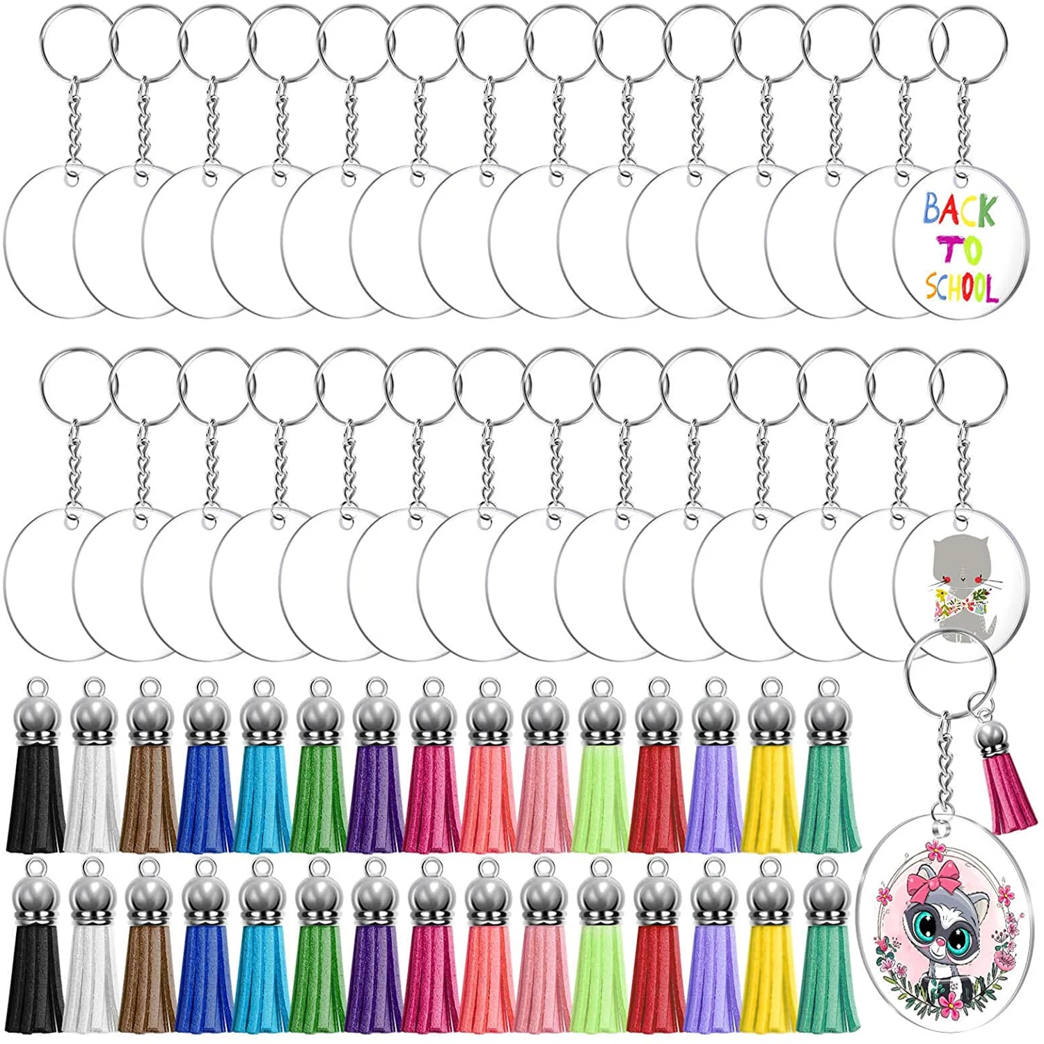 

Acrylic Keychain Blanks Vinyl Clear Key Chain Kit with Tassels Jump Ring for DIY Keychains Jewelry Earrings Crafting Making Tool