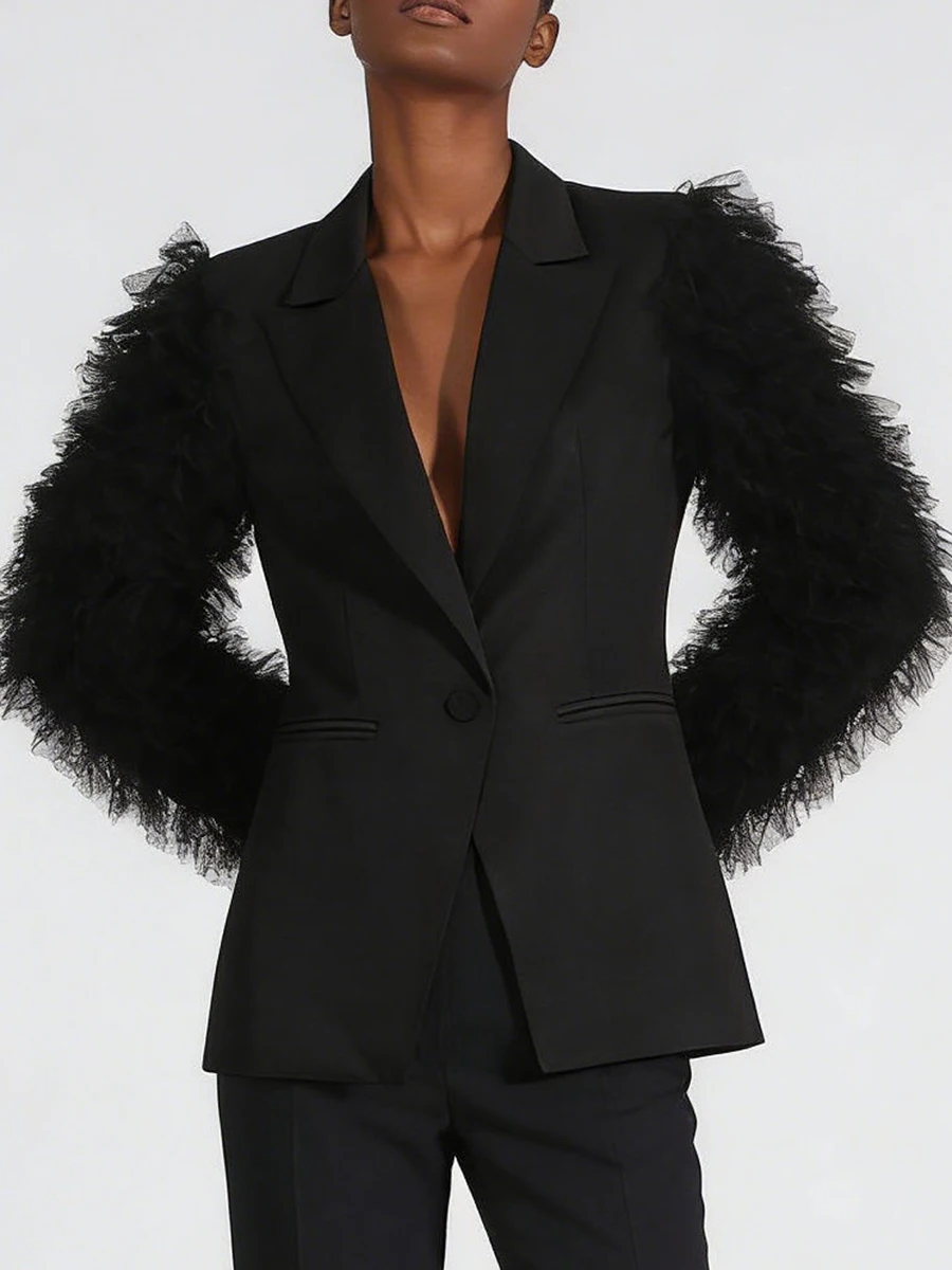 VGH Solid Personality Trend Slimming Blazers For Women V Neck Long Sleeve Autumn Design Sense Folds Party Jacket Female Fashion