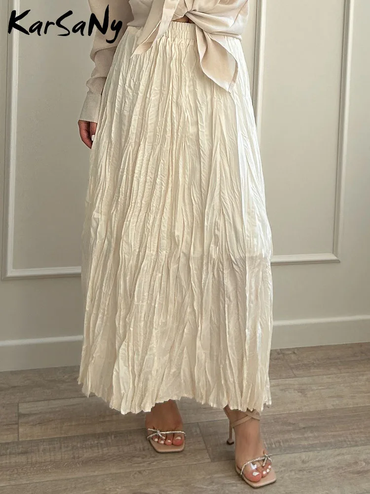 KarSaNy التنانير الطويلة ذات الثنيات للمرأة عالية الخصر تنحنح كبير تنورة خضراء الصيف المرأة ألف خط تنانير طويلة للنساء 2025 طويلة #5