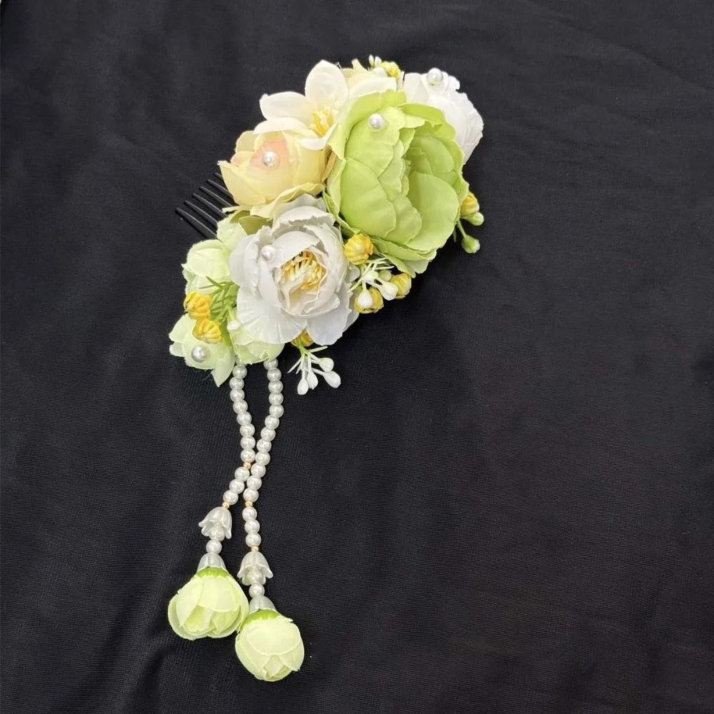 

Handmade Sweet Flowers Hairpin with Tassels Thai Style Floral Headwear Tulip Hair Comb Plastic Cloth Chignon Hair Clips Girls