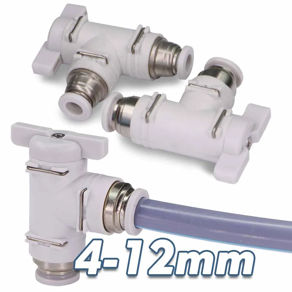 4-12mm 90° Angle Hand Valve Hose Adapter Quick Insert Release Slip Lock Connector Shut Off Stop Water Pneumatic PE Tubing Joints