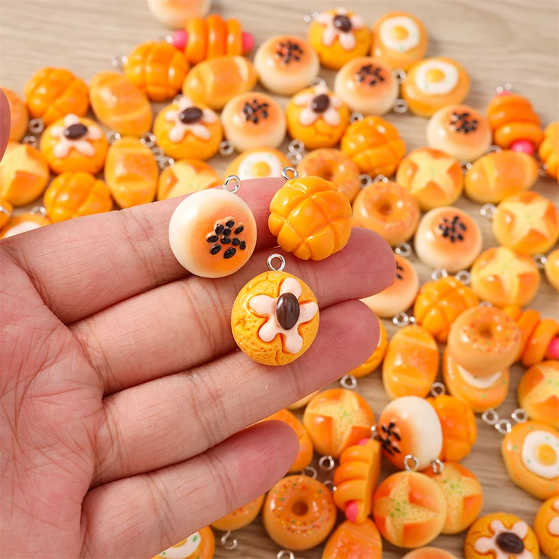 10pcs Cute Mix Food Charms Resin Breakfast Bread Charms Pendants for Jewelry Making Earrings Necklaces Bracelets DIY Crafts Gift