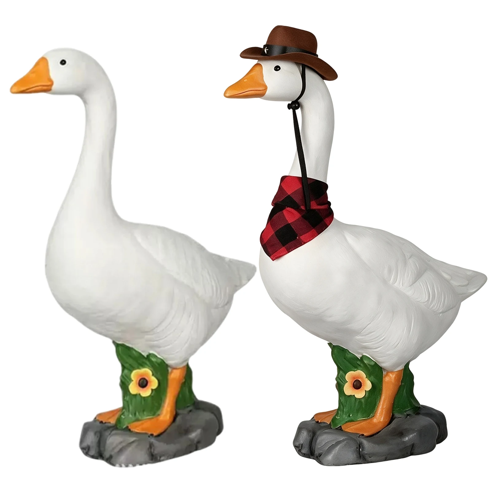 23 Inch Porch Goose Statue Garden Lawn Decor Resin Outdoor Figurine with Rotatable Neck Sand Fill Base