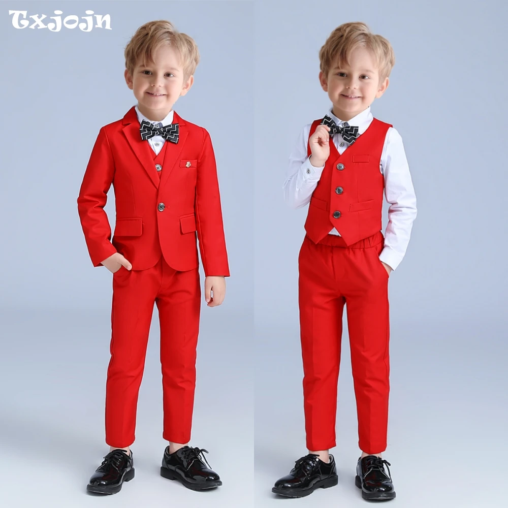 

Txjojn Hot Sale Red Kids Suit Set New Year Christmas Party Elegant Boys Suits For School Opening Ceremony Piano Performance