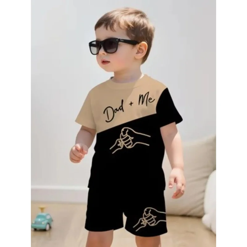 Baby Boys Summer 2-Piece Set Casual Sporty Block Punch Print round Neck T-Shirt And Shorts Outfit