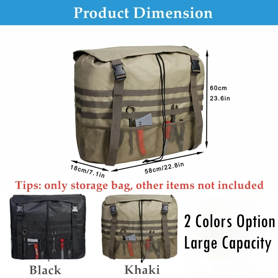 Black Khaki Large Capacity Outdoors Spare Tire Tool Storage Bag Trash Bag SUV Trunk Organizer for Outdoor Off-Road Recovery Gear