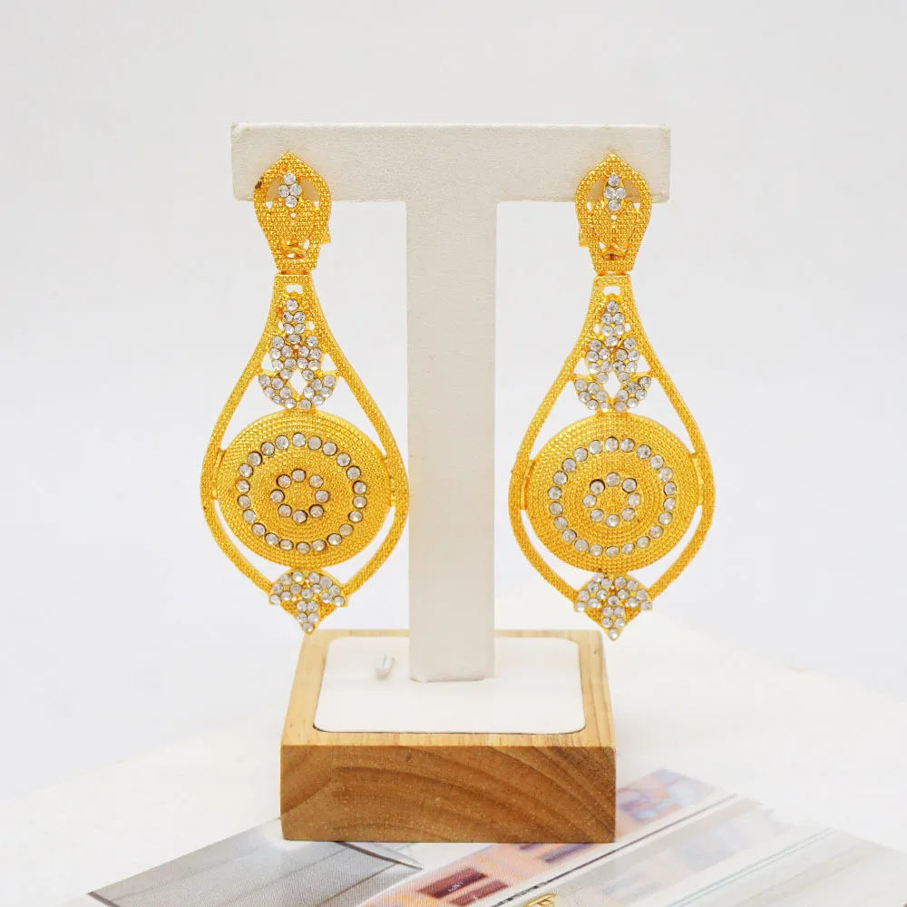 24K Gold AU999 European-American Gold Diamond-Inset Sexy Women's Earrings - Shimmer Wedding Party Style, Diamond Luxury Design