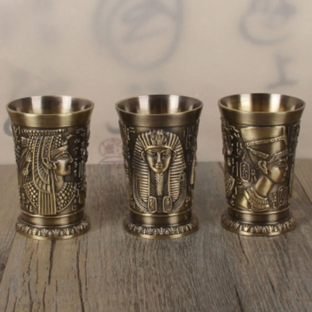 Shot Glass 1oz Metal Vintage Egyptian Chalice Creative Wine Shot Glasses Personalized Sip Glass Used for Tequila Vodka Cocktail