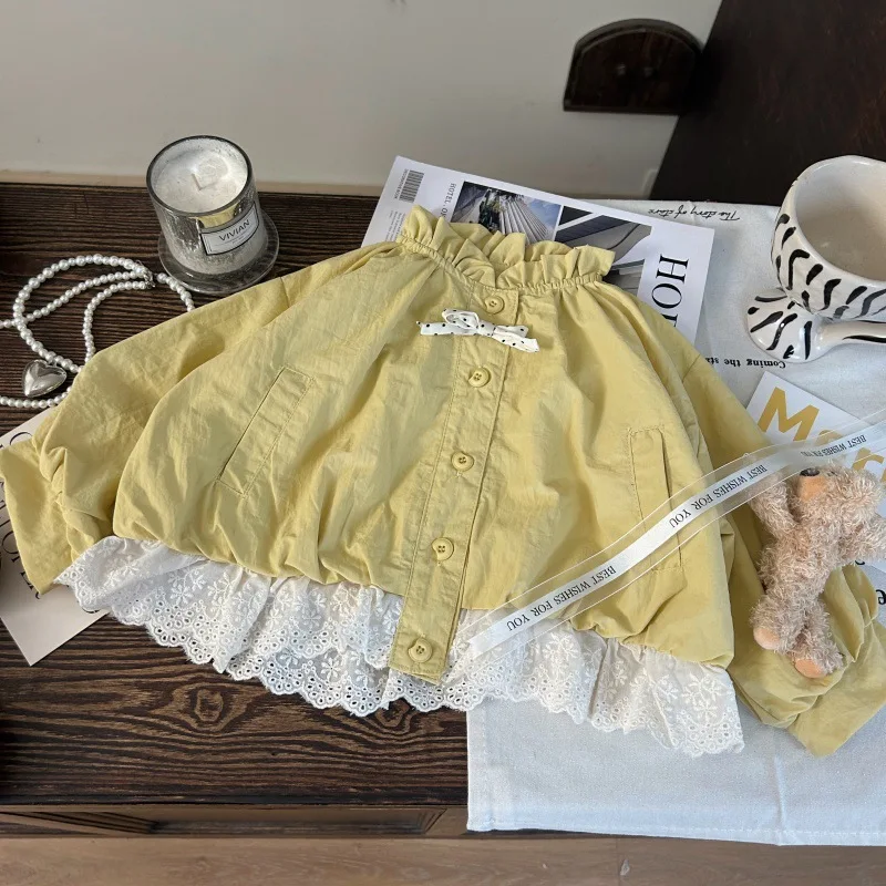 

Children's Clothing2025New Autumn Girls Lantern Bud Trench Coat Outwear Pile Socks Leggings Two-piece Set Tide