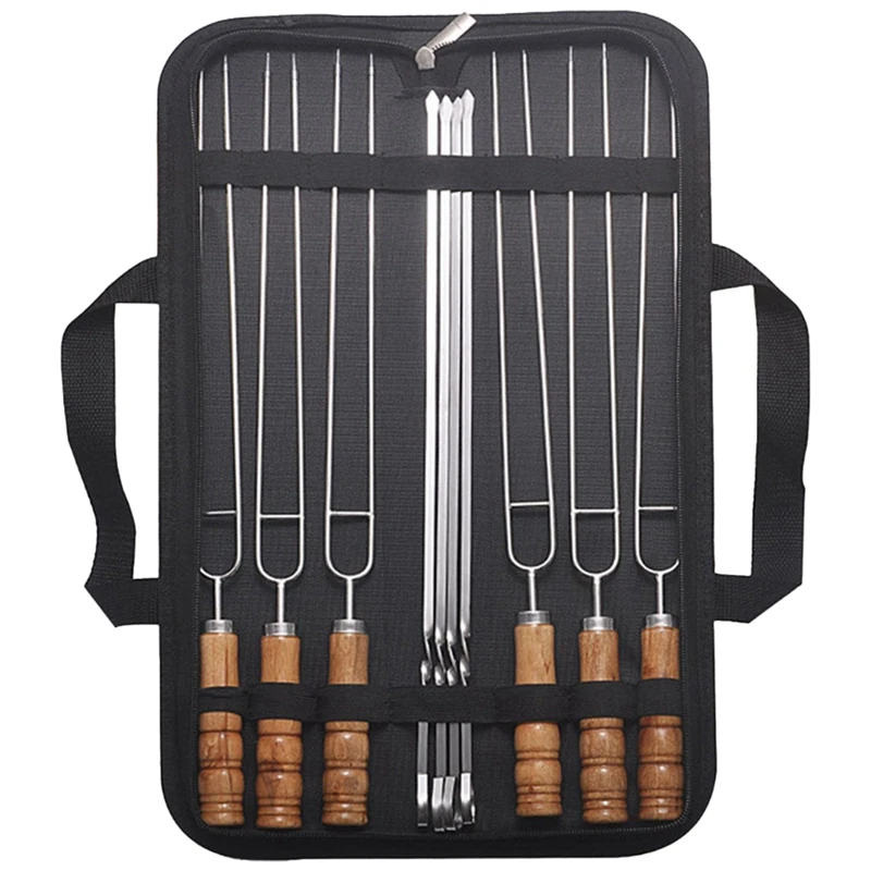 

10 PCS/Set Outdoor Camping BBQ Tools Storage Bag Kit Wire BBQ Skewers Stainless Steel BBQ Tools