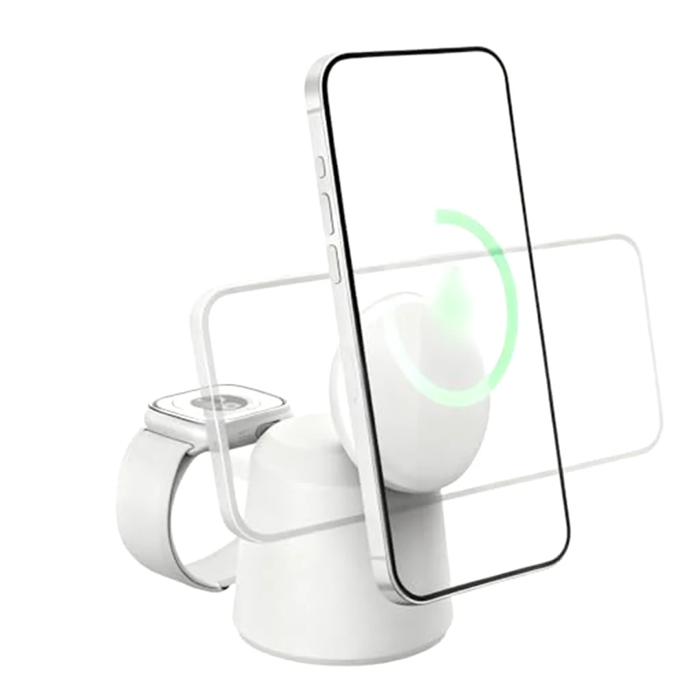 15W Magnetic Wireless Charging Station for iPhone For Watch For AirPods with Compact Design and Safety Features