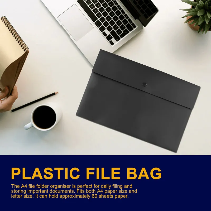 Hot TTKK 5 โฟลเดอร์โฟลเดอร์กระเป๋ากรัมพลาสติกซองจดหมายแบนแฟ้ม Letter Organizer พร้อม Snap ปิด A4 Letter ขนาด