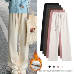 2023 Casual Women Long Pants Autumn Winter High Waist Wide Leg Pants Thick Fleece Inside Female Long Pants Trousers