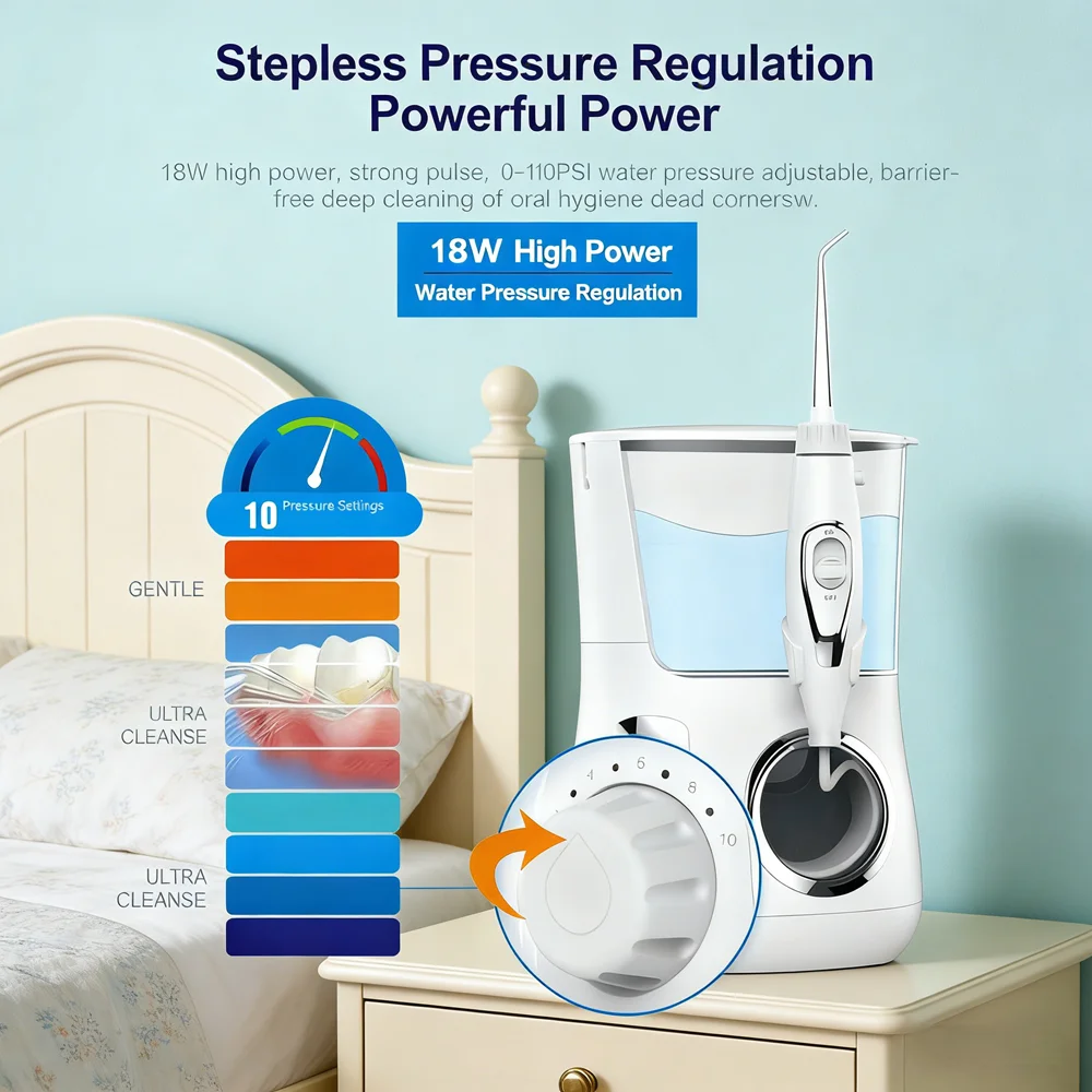

Rechargeable Dental Water Jet Flosser 10 Adjustable Modes 5 Nozzles Electric Oral Irrigator for Home Teeth Cleaning Fresh Breath