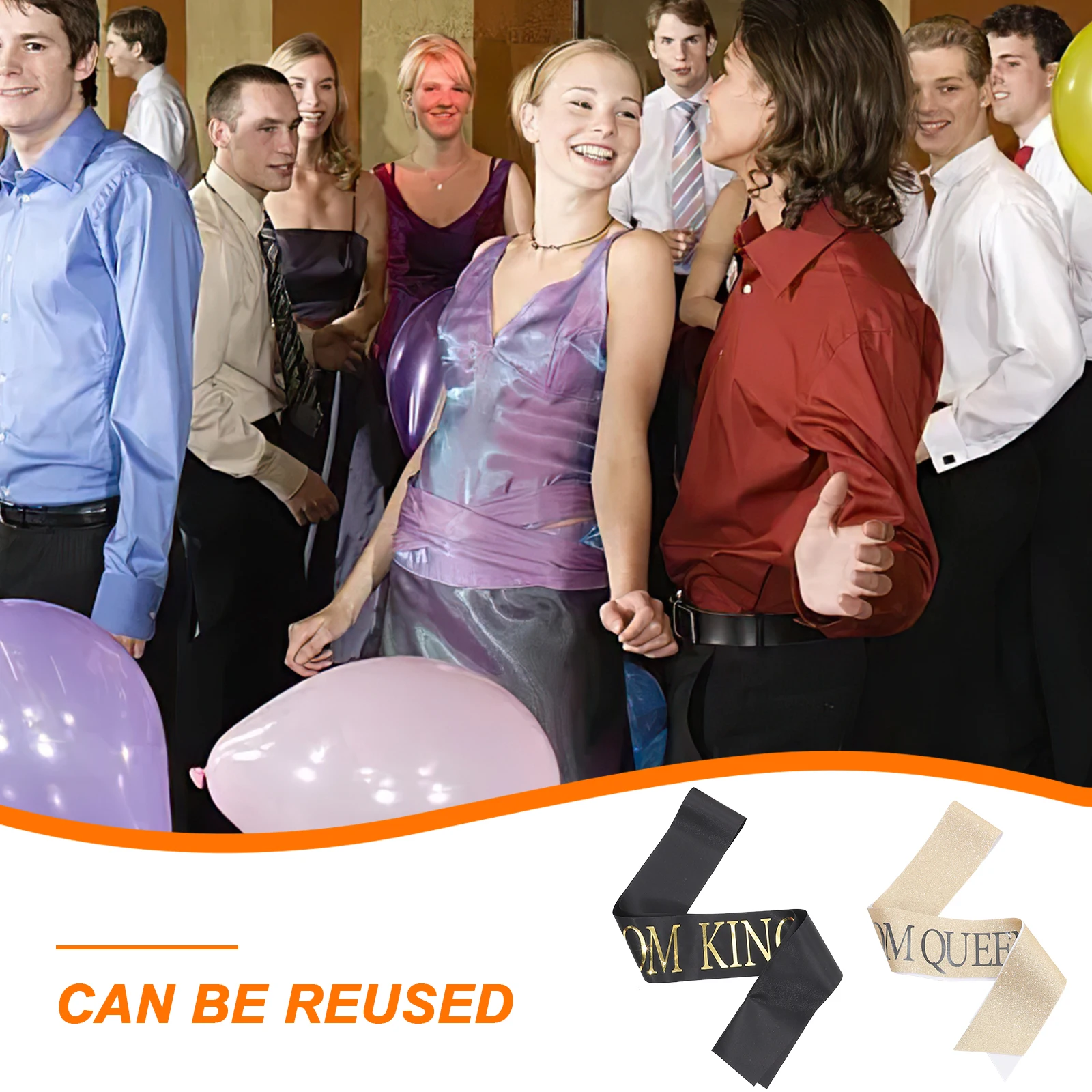 

2Pcs Prom King Prom Queen Cloth Sashes Adjustable Graduation Party Decorative Shoulder Sash Elegant Costume Props