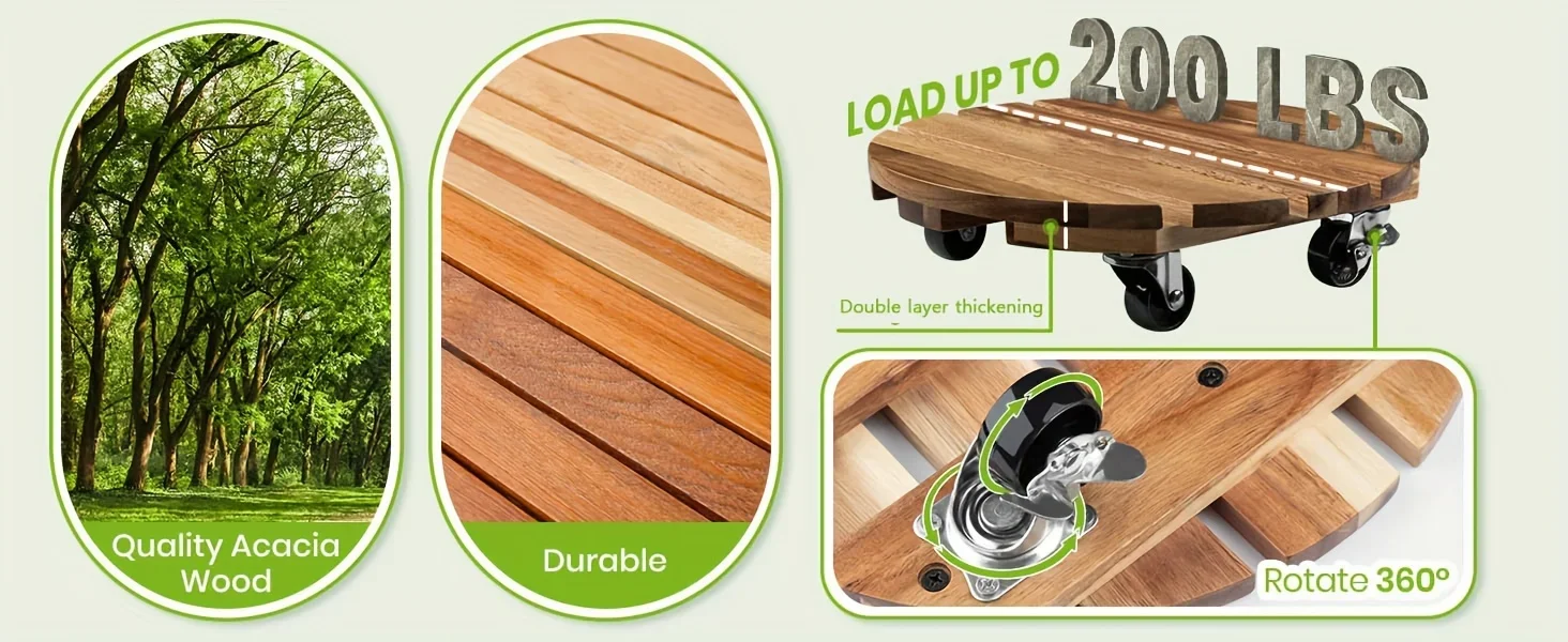 Rollbarer Pflanzenständer mit Rädern, Robuster Metall-Blumentopfhalter, Feststellbare Rollen für Innen- und Außenbereich, Beweglich – Detail 3