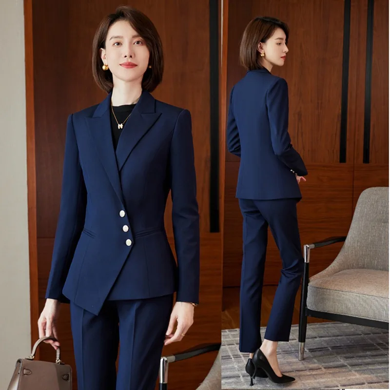 Navy Blue Suit Set for Women, Autumn and Winter New Style, Elegant Goddess Style, Professional Beauty Salon Suit, Jewelry Store