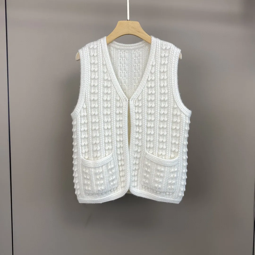 Women Solid Color Knitted Vest Single Button Sleeveless V-Neck Casual Autumn 2024 Cardigan