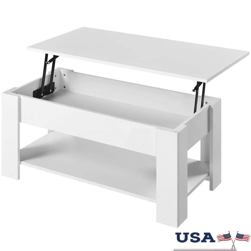 

Modern Lift Top Coffee Table with Storage Shelf Gas Lift Mechanism Living Room Durable MDF Water Resistant White Finish