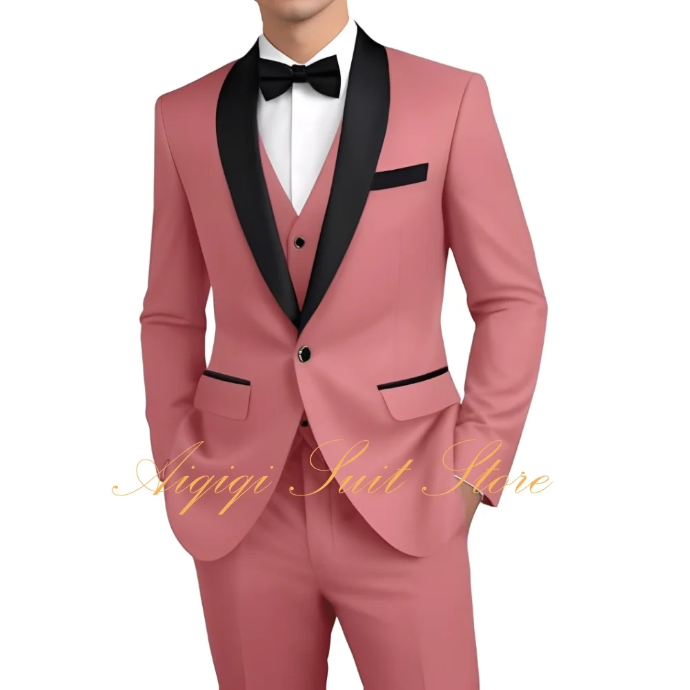 

Men's Suit 3 Piece Formal Shawl Lapel Tuxedo for Men Wedding Suits One Button Jacket Vest Pants Suit Set