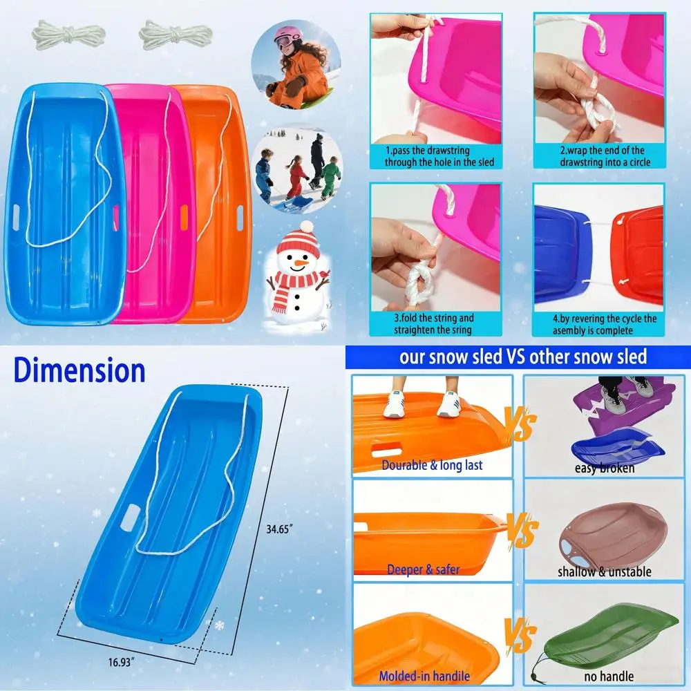 

Прочные санки-ватрушки 35 дюймов для взрослых и детей — гибкая, морозостойкая конструкция с тросом и ручками для зимних развлечений