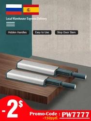 KAK 10PCS Cabinet Catches Stainless Steel Push to Open Hidden Cabinet Handle Soft Closer Cabinet Door Hardware