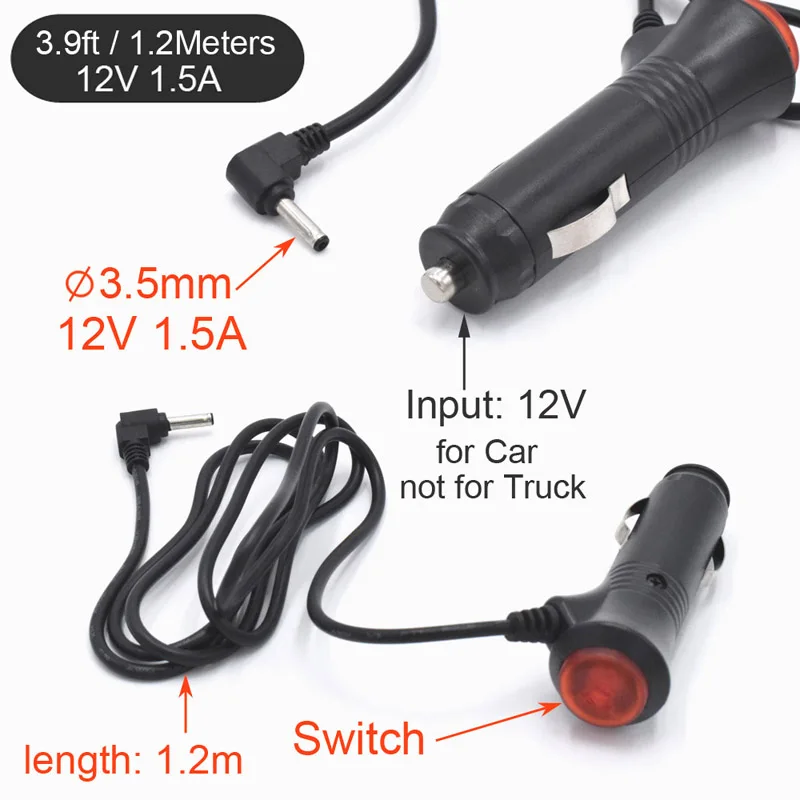 12V 1.5A Diameter Φ3.5mm Port Car Charger For Car Radar Detector DVR Camera GPS, Cable Length 1.2m (3.9ft)