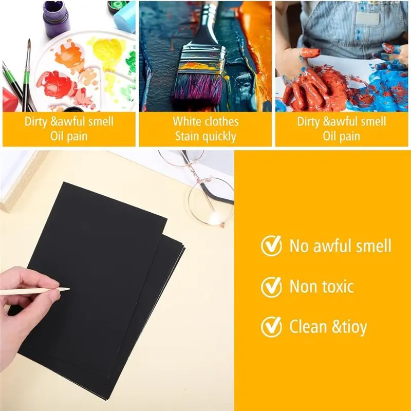 BEDW-50 Sheets Scratchart For Kids 4.9X7.3Inch Scratch Paper Art Set Scratch Art Painting With Art Tools DIY
