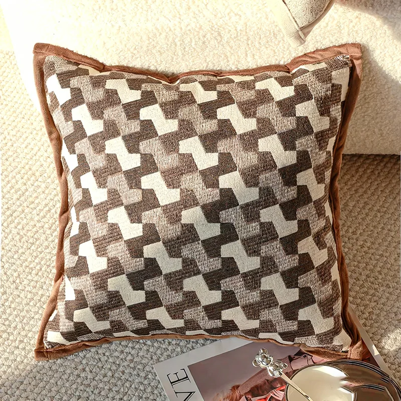 

One-Piece Peach Skin Cushion Cover Vintage Flower Houndstooth Geometric Throw Pillowcase Jacquard Texture Sofa Home Decor