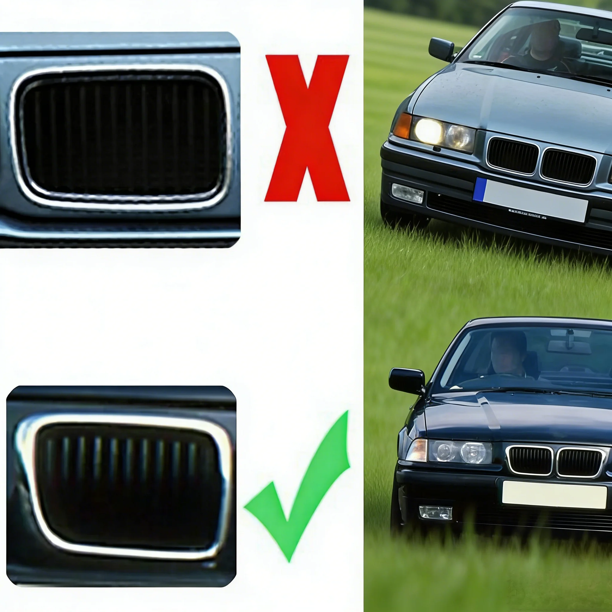 For BMW E36 3 Series 1997-1999 Car Grille Double Line Front Kidney ABS Front Hood Grill Black 51138195152 51138195151 Parts view 2