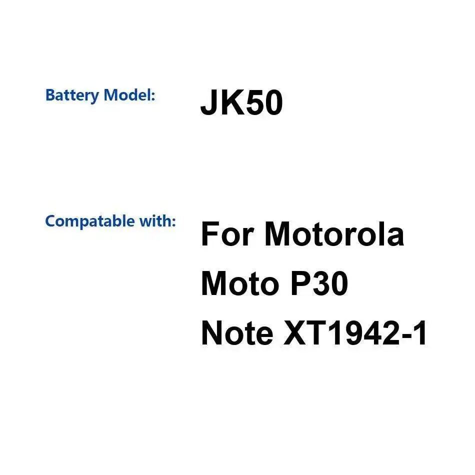 

Высокопроизводительный аккумулятор для мобильного телефона Motorola Moto P30 Note XT1942-1 5000 мАч JK50, замена премиум-класса