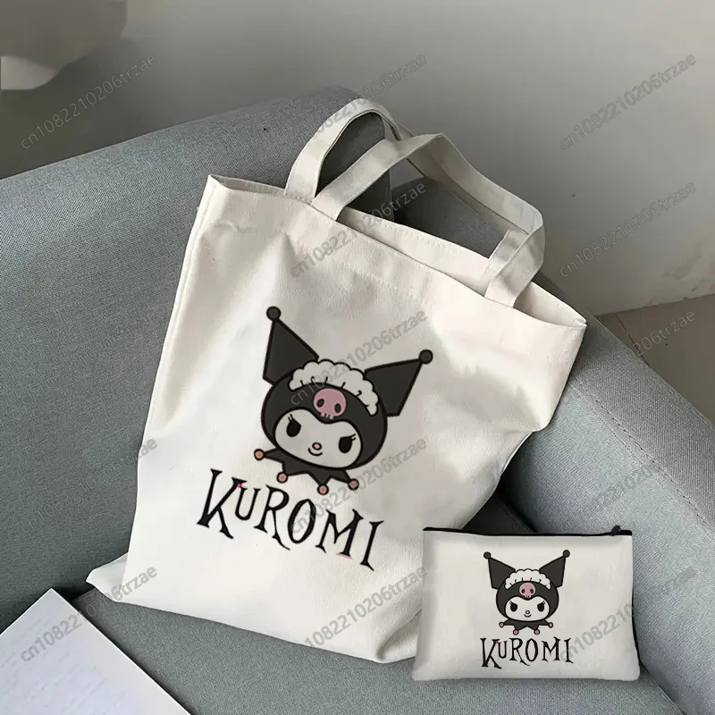 

Женская косметичка Kawaii Kuromi, готическая сумка через плечо с сердечками, набор холщовых сумок, холщовая сумка-шоппер, повседневная сумка для ежедневного использования