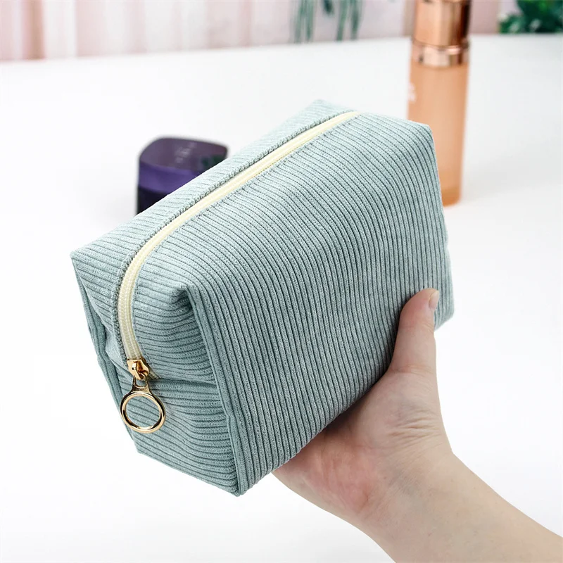 Corduroy Women\'s Cosmetic Bag Large Capacity Women Toiletries Organizer Zipper Makeup Bag Purse Travel Cosmetics Storage Clutch