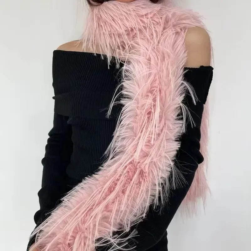 Women Faux Rabbit Fur Long Scarf Lady Winter Warm Solid Color Thick Fluffy Scarf Luxury Coat Parka DIY Soft Fur Collar 170*10cm - view 3