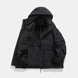 Autumn Winter Three-in-one Outdoor Jacket Men Detachable Sleeve Fleece Inside Thick Casual Cargo Hood Jacket Warm Coat Outerwear