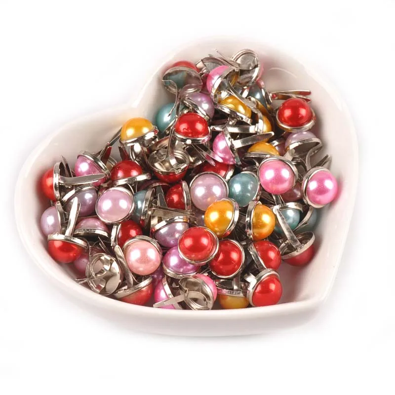 20Pcs Mixed Metal Craft Round Pearl Brads For Scrapbook Fastener Embellishments Brads DIY Shoes Accessories Home Decor 9x15mm