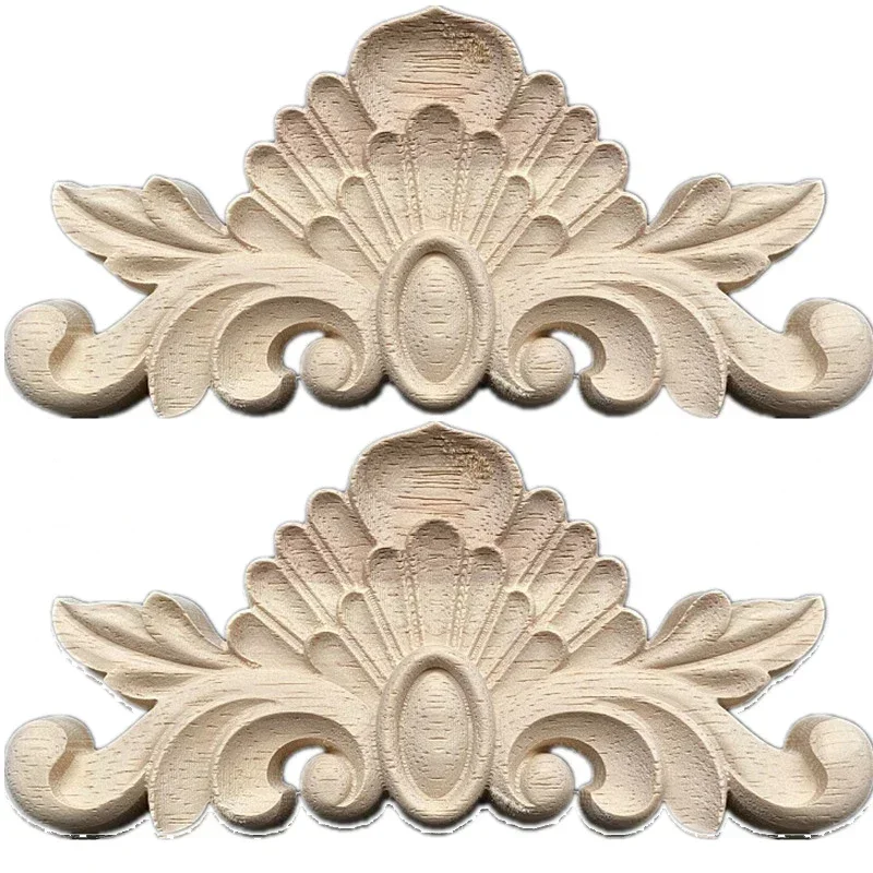 2PCS 15cm Rose Flower Carving Natural Wood Appliques for Furniture Cabinet Unpainted Wooden Mouldings Decal Decorative Figurine