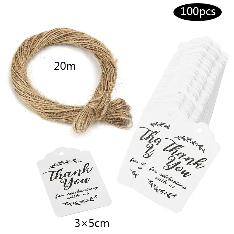 100pcs Kraft Paper Tags DIY Handmade Thank You Hang Label with Rope Wedding Party Christmas Gift Wrapping Decoration Baby Shower