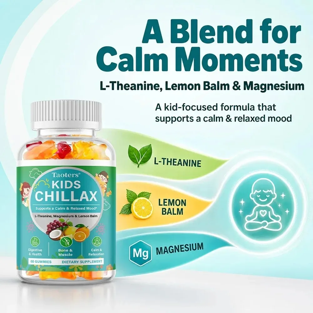 Children's Magnesium Gummies (as Magnesium Citrate, Magnesium Oxide )supplement, L-theanine, and Lemon Balm for Calm & Relaxed