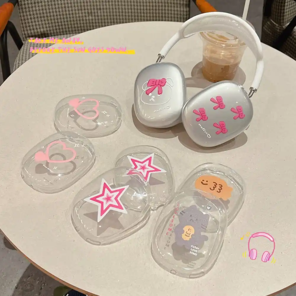 Hot Cute Cartoon Taiyaki Cat Bow-knot Earphone Protective Case for AirPods MAX Soft Lovely Transparent Anti-fall Protect Cover