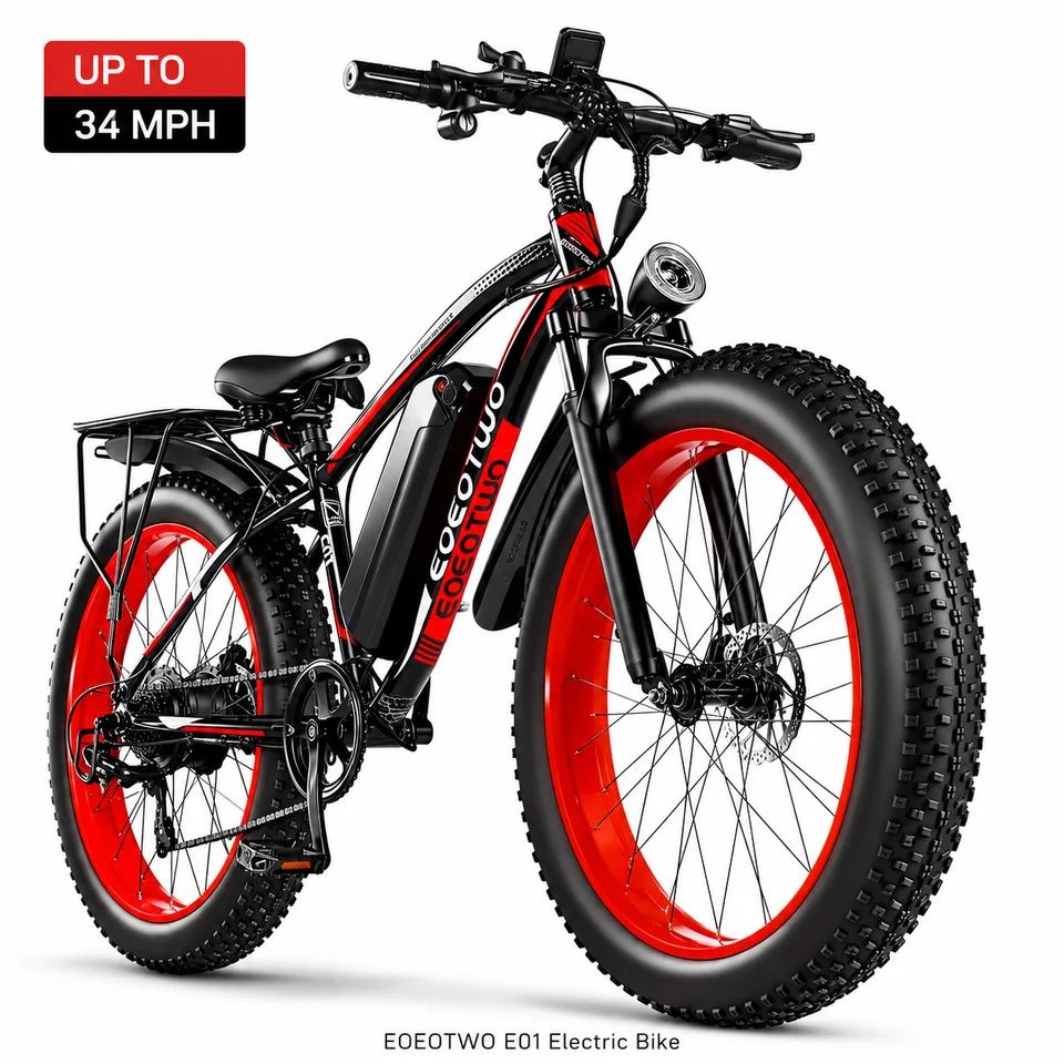 EOEOTWO 26" Fat Tire Electric Bike for Adults, 1000W Motor 1500W Peak, 48V 15Ah Battery, 34 MPH Max Speed, Up to 60 Miles Long Range image 1