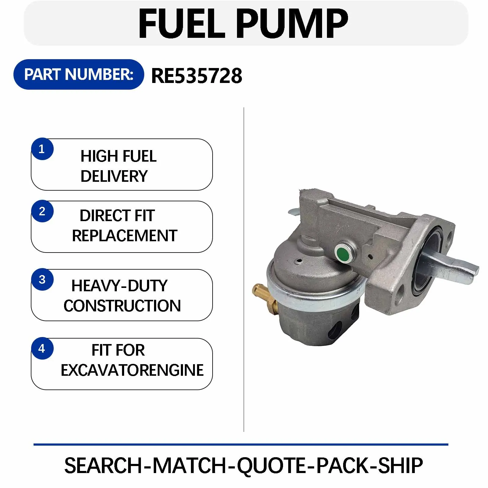RE535728 Fuel Priming Pump For John Deere 110 120 310E 310G 310J 315SJ 410E 450G 455G 550G 555G 6403 6603 7505 450J 550J 650J