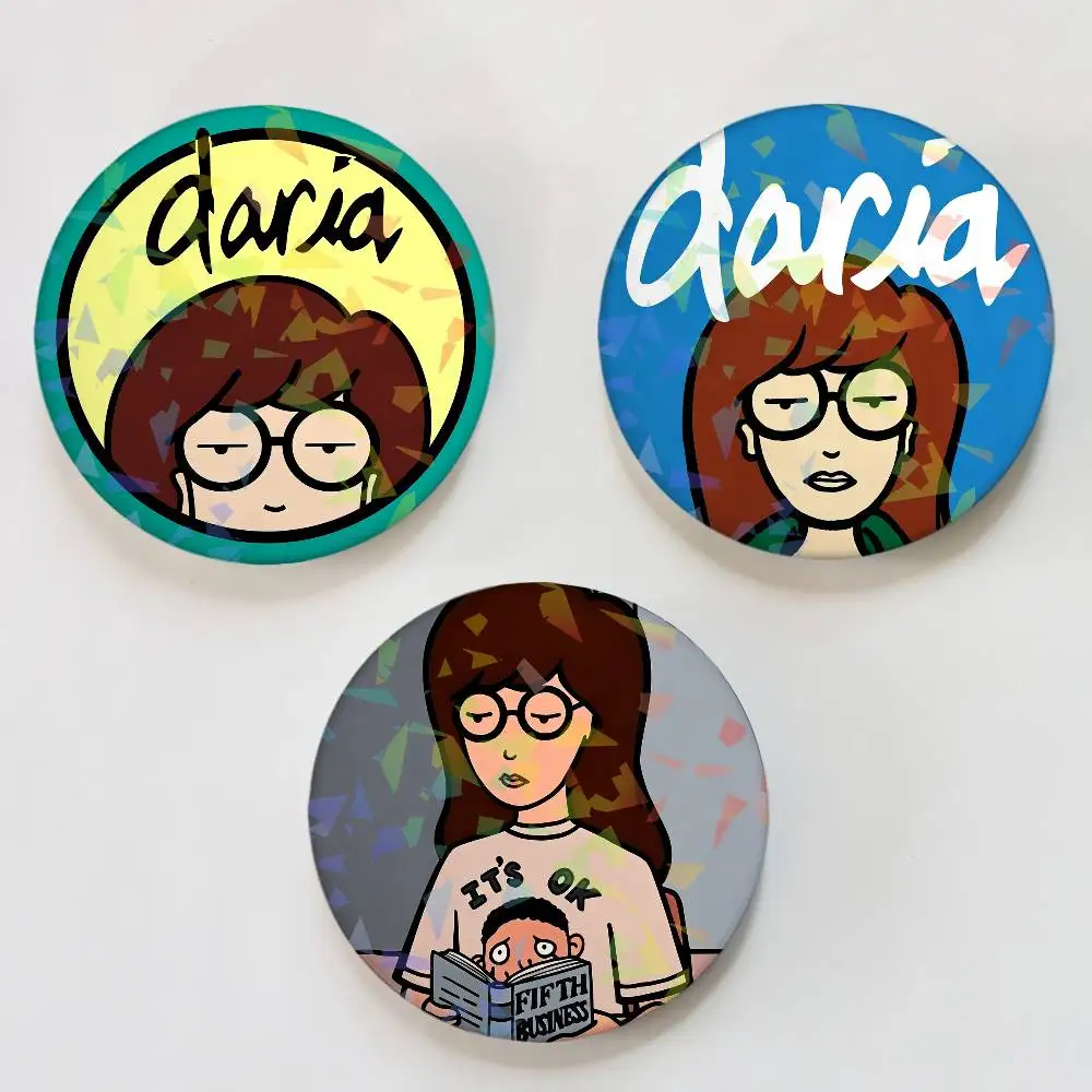 ZZ Funny Cartoon D-DArIa-A Round Badge Lapel Pins for Backpacks Briefcase Laser Brooch Clothes Gifts