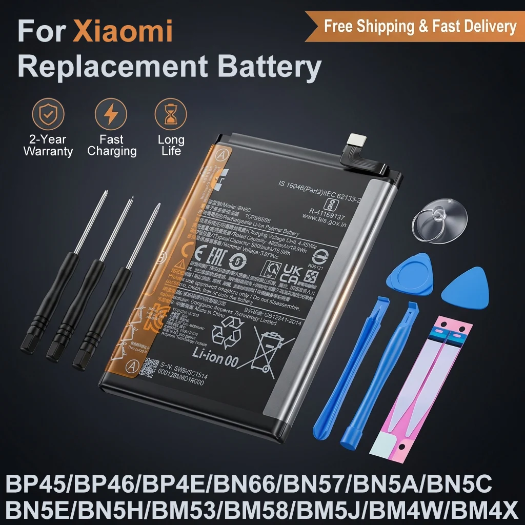 

For Xiaomi Poco M4 Pro 5G Mi 11 12 10T Lite 5G BN5C BN5E BM4X BM5J BM4W BN66 BN5H BP4E Replacement Battery High Capacity Li-ion
